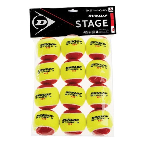 Dunlop Stage 3 Red (5-8 Years) 12 Balls
